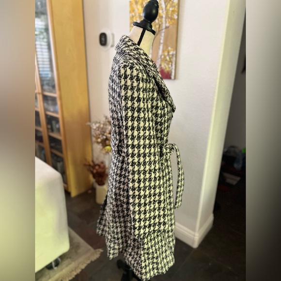 Anne Klein - wool blend elegant houndstooth thick coat - Picture 6 of 13